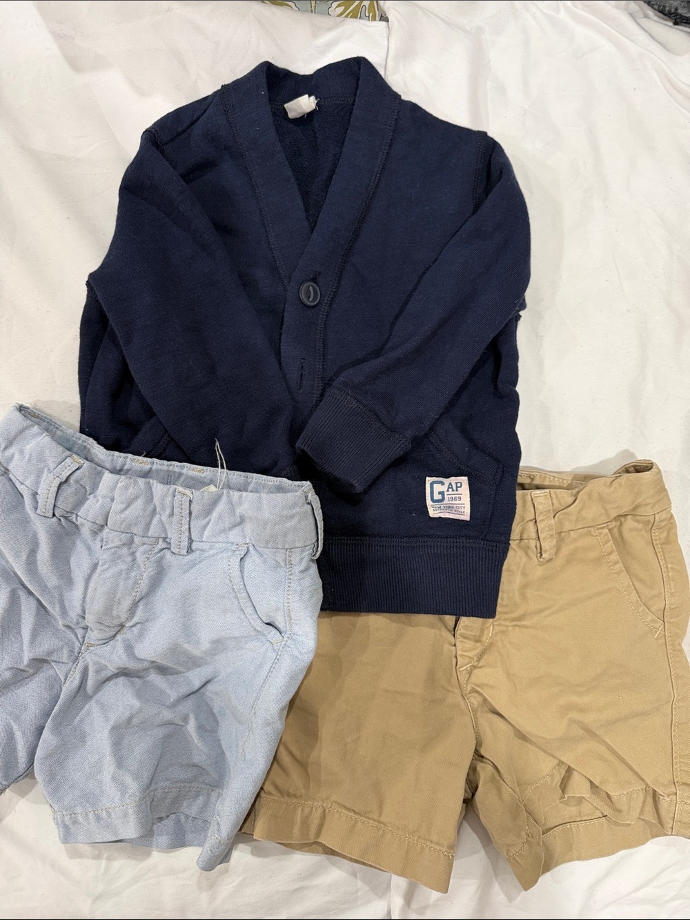 GAP Navy Cardigan with Light Blue and Khaki Shorts Set
